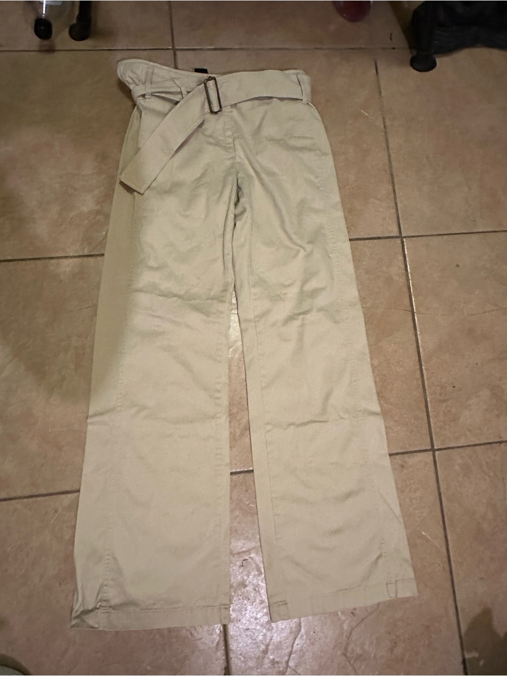 The Limited Khaki High-Waist Paperbag Belted Trousers